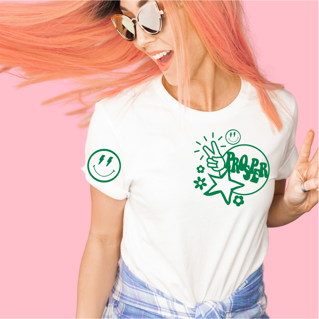 PROSPER peace love tee in white or heather grey