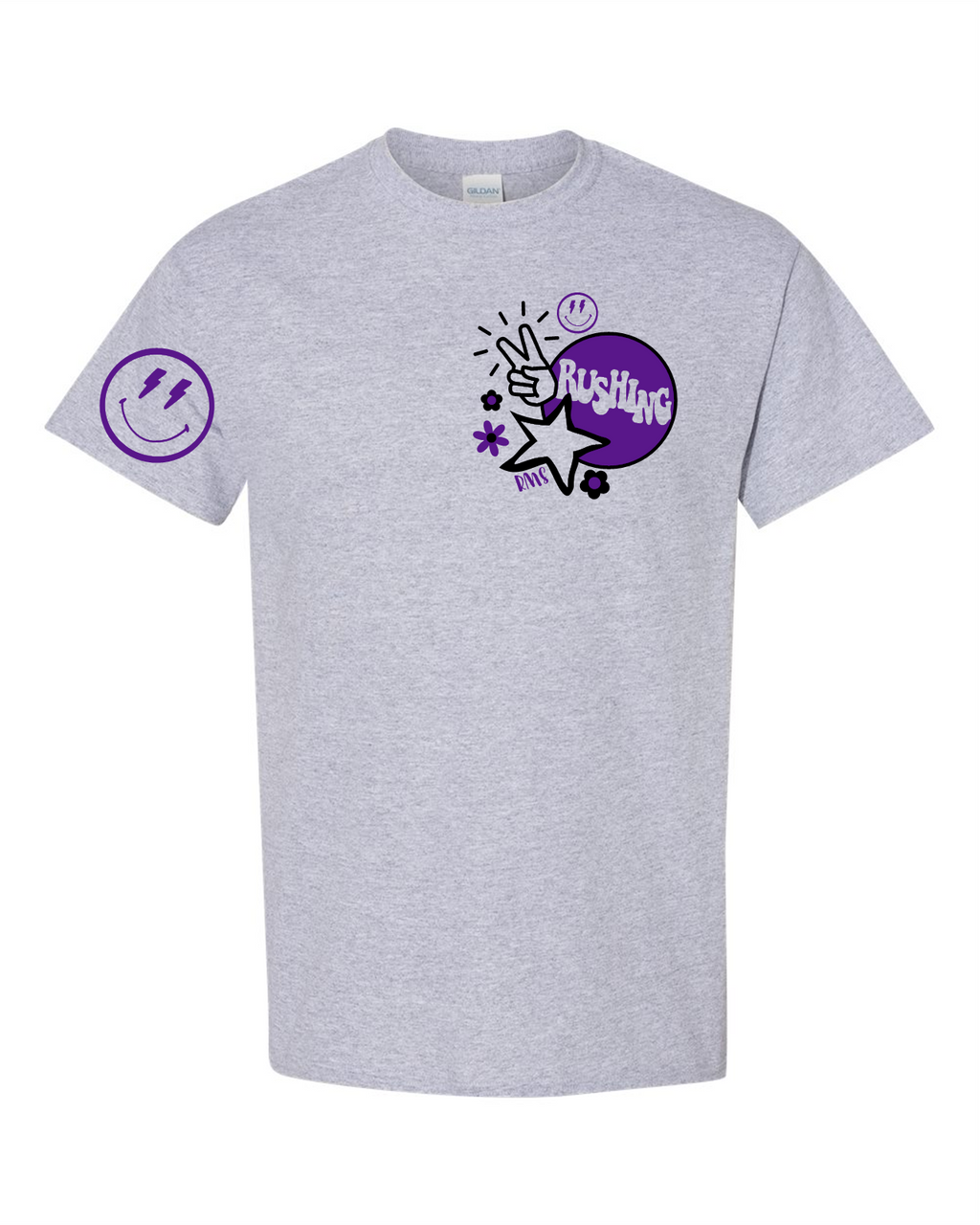RUSHING peace love tee in white or heather grey