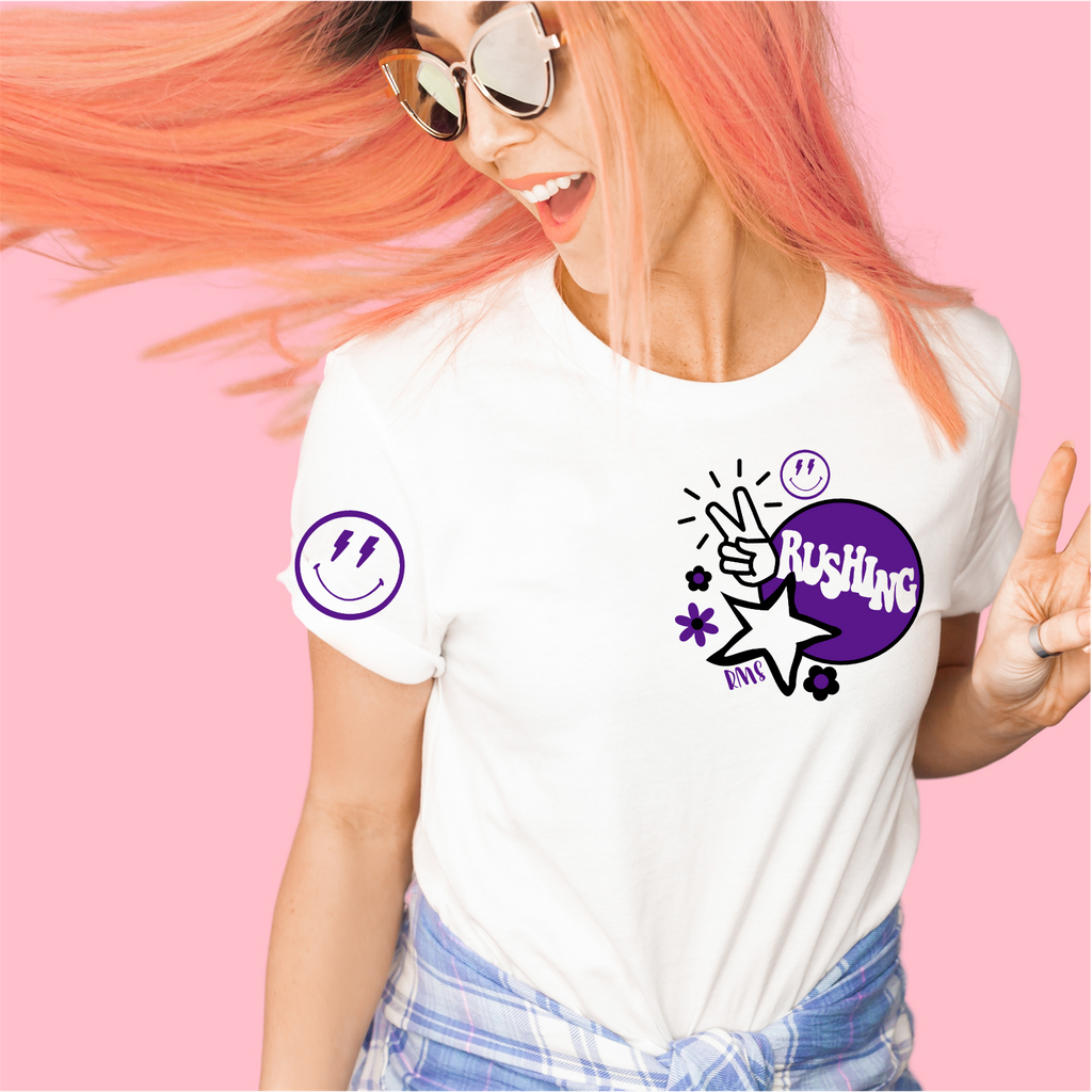 RUSHING peace love tee in white or heather grey