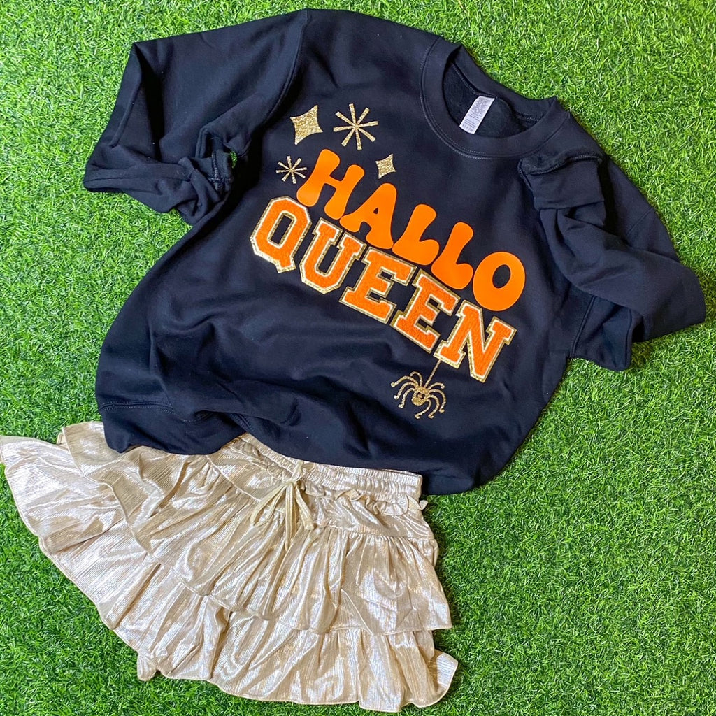 halloQUEEN chenille and glitter sweatshirt in black