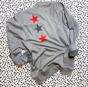 custom SPIRIT SPRINKLES sweatshirt - text on front and 3 stars DOWN THE BACK
