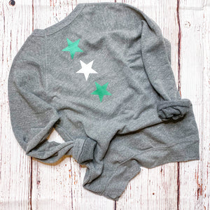 custom SPIRIT SPRINKLES sweatshirt - text on front and 3 stars DOWN THE BACK