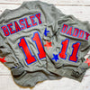 CUSTOM twill sweatshirt - text on front, name/number on back and 3 stars down each sleeve