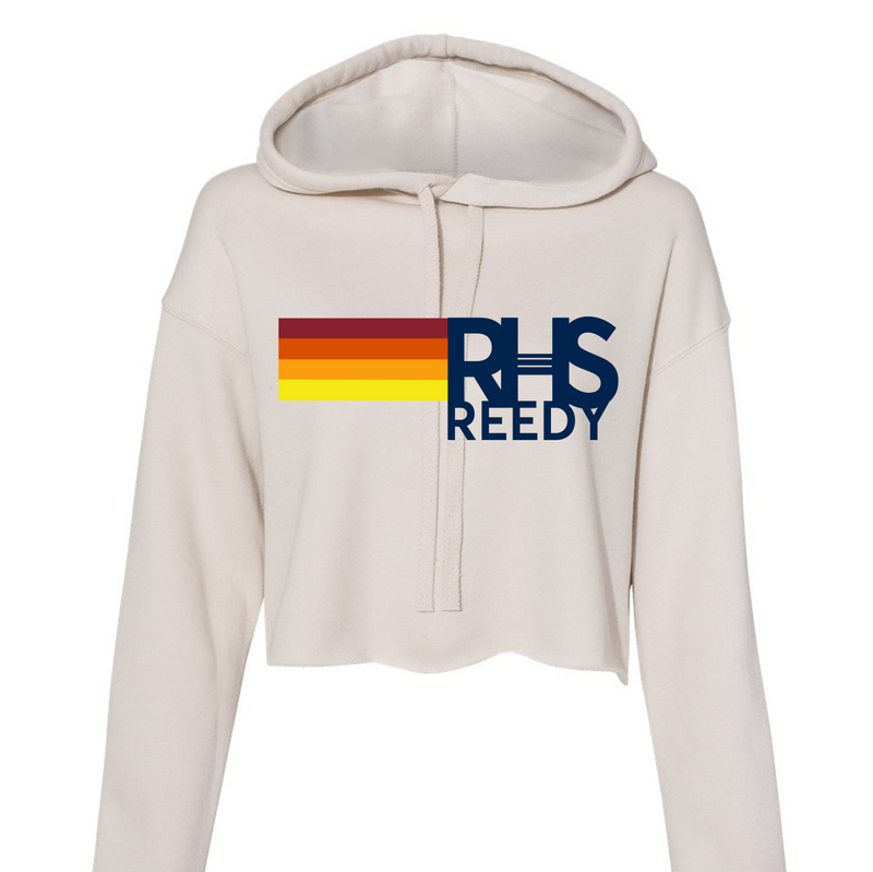 REEDY retro stripe crop hoodie in heather dust