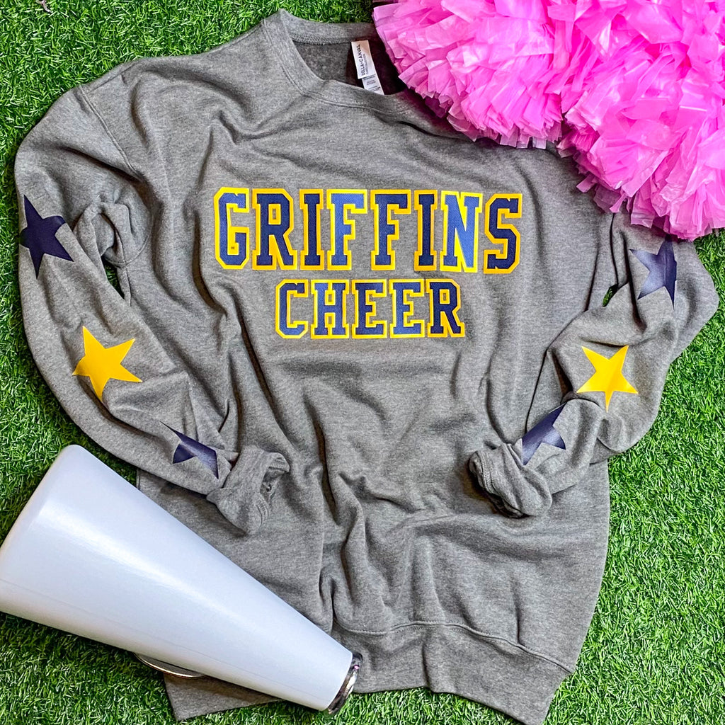 custom SPIRIT SPRINKLES sweatshirt - text on front and 3 stars DOWN EACH SLEEVE