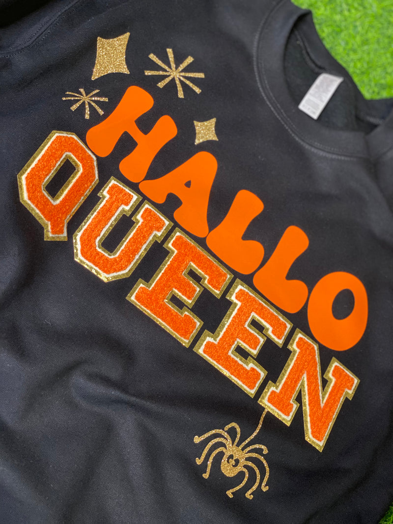 halloQUEEN chenille and glitter sweatshirt in black
