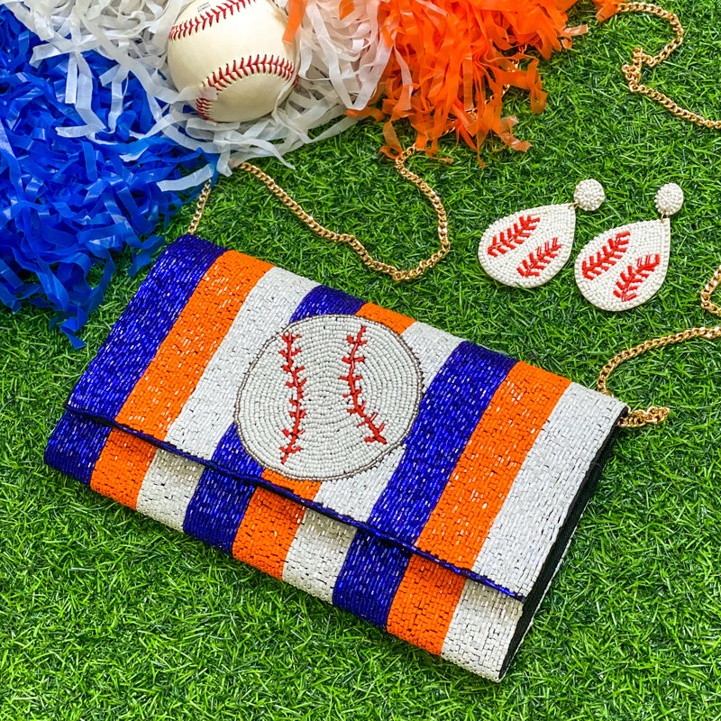 beaded baseball purse with gold chain