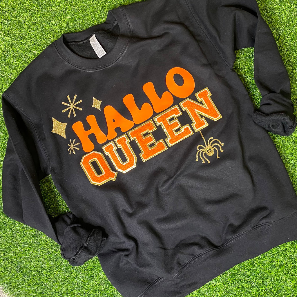 halloQUEEN chenille and glitter sweatshirt in black