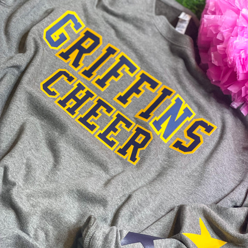 custom SPIRIT SPRINKLES sweatshirt - text on front and 3 stars DOWN EACH SLEEVE
